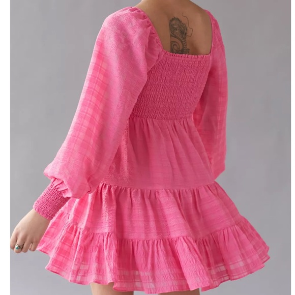 Urban Outfitters Pink Smock Long Sleeve Mini Dress - Picture 8 of 8